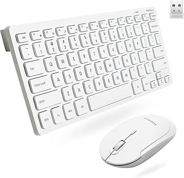 Macally Small Wireless Keyboard and Mouse Combo - Essential Work Duo - 2.4G White Keyboard and Mouse Wireless - 78 Key Quiet Cordless Mouse and Keyboard Combo with Mini Body and Quiet Click