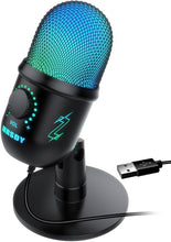 Load image into Gallery viewer, USB Microphone, Condenser Podcast Mic, Plug &amp; Play, Mute Button for Streaming, Recording, Online Chat, Noise Reduction, Monitor, Volume Gain, RGB Computer Mic for Mac PS4/5, PC Gamer
