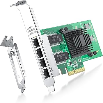 4 Port Gigabit NIC for Intel I350-T4 with Low Profile, Gigabit Ethernet Network Adapter Card with Intel I350-AM4 Controller, Support Windows/XP/Linux/VMware ESX/ESXi*, Quad RJ45 Ports, PCI-E 2.1 X4