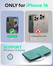 Load image into Gallery viewer, OCASE Compatible with iPhone 16 Wallet Case, PU Leather Flip Folio Case with Card Holders RFID Blocking Kickstand [Shockproof TPU Inner Shell] Phone Cover 6.1 Inch 2024, Denim Green
