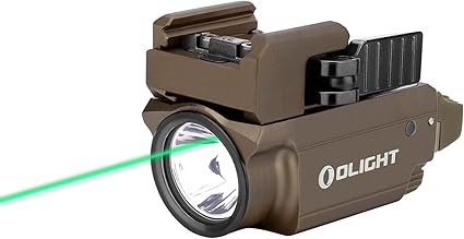 OLIGHT Baldr Mini 600 Lumens Rechargeable Weaponlight with Green Beam and White LED Combo, Magnetic USB Compact Tactical Flashlight with Adjustable Rail for G19, G45, Sig P320, and so on(Desert Tan)