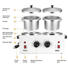 Load image into Gallery viewer, Wax Warmer Double Pot, Professional Electric Heater for Facial, Body, Spa, and Salon, 1.2L Dual Adjustable Temperature with 100 Wooden Craft Sticks, Hair Removal
