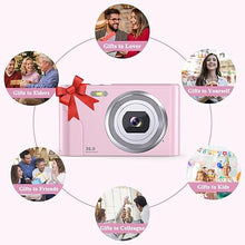 Load image into Gallery viewer, Digital Camera 1080P 36MP Kids Camera Compact Point and Shoot Digital Camera, 16X Digital Zoom 2 Batteries, Rechargeable Vlogging Portable Small Camera for Teens Students
