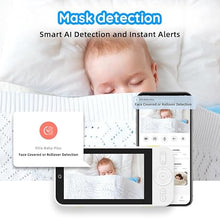 Load image into Gallery viewer, Ellie Video Baby Monitor, Full AI Function Monitor with Camera and Audio, Two Way Control for no WiFi or WiFi, Face Covered Alert, Sleep Analysis, Breathing Detection
