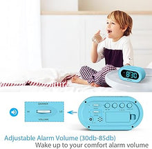 Load image into Gallery viewer, REACHER Kids Blue Alarm Clock with Snooze, Simple to Operate, 0-100% Dimmer, Adjustable Volume, Outlet Powered, Small LED Boys Clock for Bedrooms
