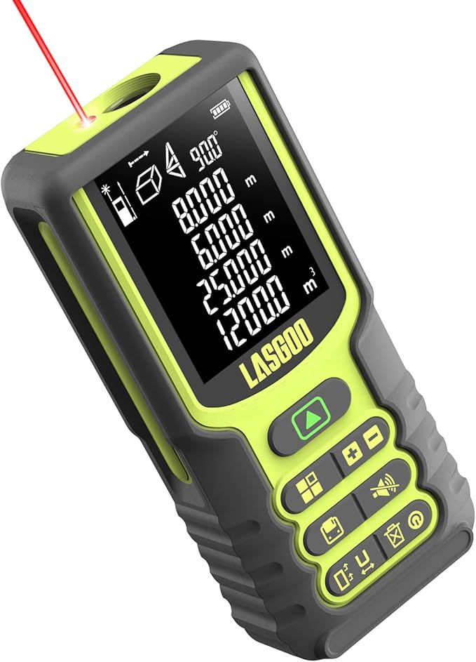 Laser Measure, LASGOO 100m/328ft Laser Measurement Tool, Laser Distance Meter with Angle Sensor, Ft/in/M Units, LCD Backlit Display, Length/Area/Volume/Pythagorean Mode, Battery Included