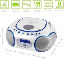 Load image into Gallery viewer, HANNLOMAX HX-309CD Portable CD/MP3 Boombox, AM/FM Radio, Bluetooth, USB Port for MP3 Playback, Aux-in, LCD Display, AC/DC Operated (White)
