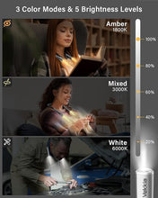 Load image into Gallery viewer, Vekkia LED Neck Reading Light Rechargeable, Book Light for Reading in Bed, 3 Colors &amp; 5 Brightness Adjustable, Long Lasting. Great for Reading, Knitting, Camping &amp; Repairing
