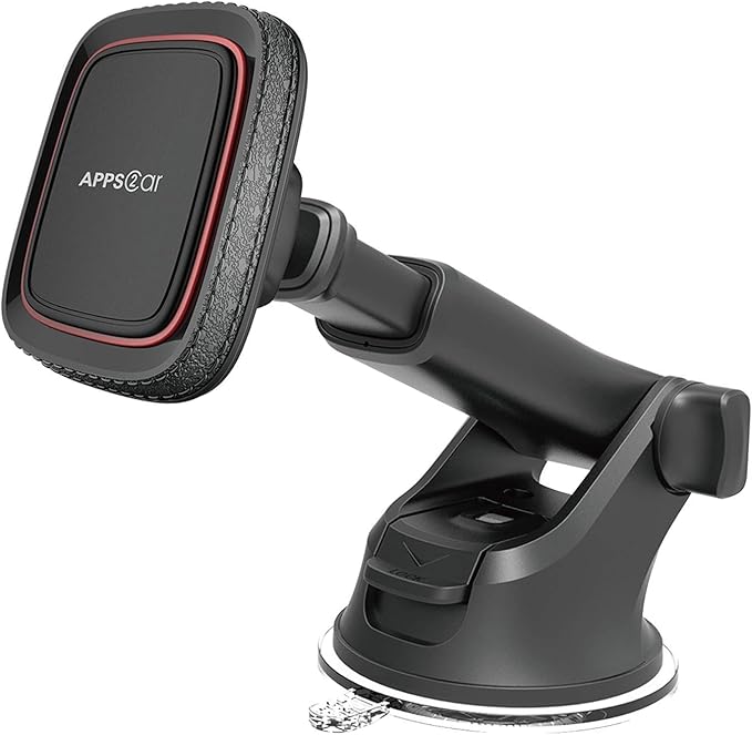 APPS2Car Magnetic Phone Car Mount, Dashboard Windshield Industrial-Strength Suction Cup Car Phone Mount Holder with Adjustable Telescopic Arm,6 Strong Magnets, for Cell Phones(Metal Sticker Need)