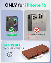 Load image into Gallery viewer, OCASE Compatible with iPhone 16 Wallet Case, PU Leather Flip Folio Case with Card Holders RFID Blocking Kickstand [Shockproof TPU Inner Shell] Phone Cover 6.1 Inch 2024, Brown
