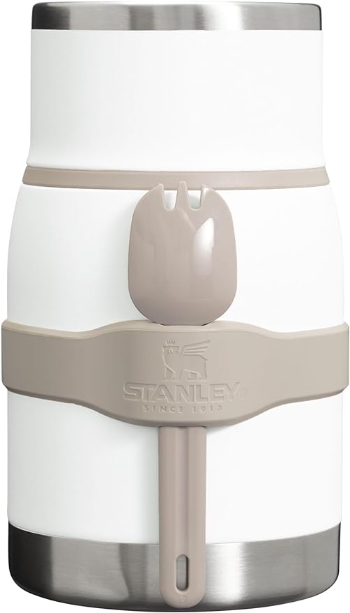 Stanley Adventure to-Go Food Jar and Spork 24 oz | Vacuum Insulated Thermos Food Container | Wide Mouth Screw On Lid | Stainless Steel | BPA-Free | Frost