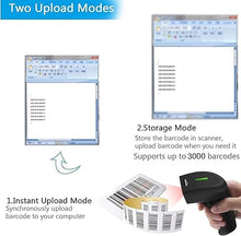 Load image into Gallery viewer, USB Wireless 1D Barcode Scanner,Symcode Handheld Laser Barcode Reader Scanner(2.4GHz Wireless &amp; USB2.0 Wired) with Receiver Storage of up to 10000 Code
