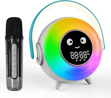 Load image into Gallery viewer, Mini Karaoke Machine, Wireless Portable Bluetooth Speaker with Microphone, Adjustable Ambient Lamp,Night Light with Clock, Suitable for Bedroom, Home, Office, Gift
