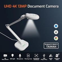 Load image into Gallery viewer, INS-2 4K USB 13MP Document Camera with Auto Focus, LED Light, Mic, A3-Size Capture, Compatible with MacOS, Windows, Chromebook for Remote Teaching, Web Conferencing, IWBs, Live Demo
