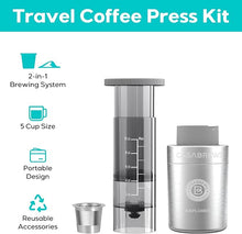 Load image into Gallery viewer, CASABREWS Portable Coffee Maker, 2 in 1 Small Travel Coffee Machine for K Cup Pod or Ground Coffee, Quick Coffee Press Kit with Stainless Steel Coffee Cup, Cup Lid, Straw and Storage Bag
