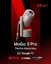 Load image into Gallery viewer, XGIMI MoGo 3 Pro 2024 NEW Portable Projector, Google TV with Licensed Netflix, Build-in Adjustable Stand, Mini Projector Supports Power Banks, 450 ISO Lumens, ISA 2.0, 2 x 5W Harman Kardon
