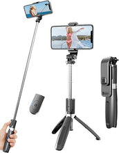 Load image into Gallery viewer, Selfie Stick Tripod Extendable Phone Tripod Stand with Wireless Remote Portable Lightweight Video Recording Travel Tripod for Cell Phone Mount Holder Selfie Stick Compatible with iPhone Android iOS
