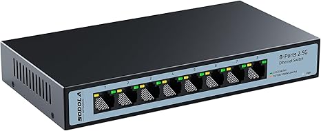 ?Upgrade? SODOLA 8-Port Unmanaged 2.5G Switch| 8 x 2.5GBASE-T Ports,60Gbps Switching Capacity, Plug & Play,Fanless Homelab 2.5Gb Network Switch