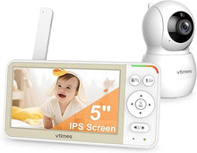 Load image into Gallery viewer, 5&#39;&#39; Screen Video Baby Monitor with Camera and Audio, 32-Hour Battery, Baby Monitor No WiFi Remote Pan-Tilt-Zoom VOX, Two-Way Talk Night Vision Temperature Display Alarm 8 Lullabies and 1000ft
