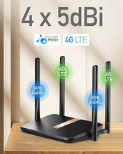 Load image into Gallery viewer, Cudy New AC1200 Unlocked 4G LTE Modem Router with SIM Card Slot, 1200Mbps Mesh WiFi, EC25-AFX Qualcomm Chipset, Detachable Cellular Antennas, DDNS, VPN, LT500D
