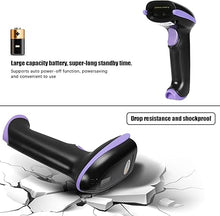 Load image into Gallery viewer, WoneNice Barcode Scanner Wireless 2-in-1 (2.4Ghz Wireless+USB 2.0 Wired) Handheld Bar Code Scanner Reader (Purple)
