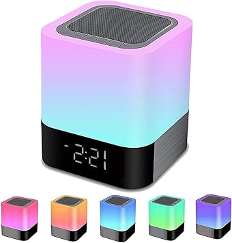 KPR Night Lights Bluetooth Speaker, Alarm Clock Bluetooth Speaker Touch Sensor Bedside Lamp Dimmable Multi-Color Changing Bedside Lamp, MP3 Player, Wireless Speaker with Lights