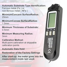 Load image into Gallery viewer, allsun Digital Coating Thickness Tester Professional Industrial Auto Car Paint Depth Gauge, µm/mil Meter,Measuring Range: 0 to 2000UM, Auto Power Off,Data Hold,Single Continuous and Difference 3 modes
