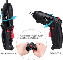 Load image into Gallery viewer, Black Electric Screwdriver, 3.6V Cordless Screwdriver Rechargeable with 44pcs Screwdriver Bit Set, Front LED Light, Flexible Shaft, Micro USB, Carrying Case, Easy for Small Home Projects
