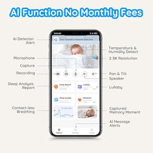 Load image into Gallery viewer, Ellie Video Baby Monitor, Full AI Function Monitor with Camera and Audio, Two Way Control for no WiFi or WiFi, Face Covered Alert, Sleep Analysis, Breathing Detection
