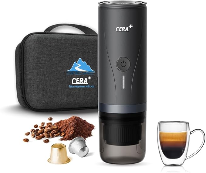 CERA+ Portable Coffee Maker Battery, Coffee Powder and NS Capsules for Self-Heating Espresso Machine with Carrying Case for Travel Campers