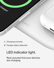 Load image into Gallery viewer, Belkin 3-in-1 MagSafe-Compatible Wireless Charging Pad with Qi2 15W - iPhone Charger - Fast Charging Wireless Charging Station for iPhone 16, 15, &amp; 14 Series, AirPods, Apple Watch, &amp; More - White
