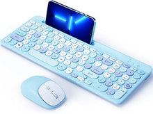 Load image into Gallery viewer, Bluetooth Keyboard and Mouse Wireless, Multi-Device Rechargeable Keyboard and Mouse Combo with Phone Holder (Bluetooth 5.0+3.0+2.4GHz) Quiet Ergonomic Compatible with Mac/Windows/iOS/Android (Blue)
