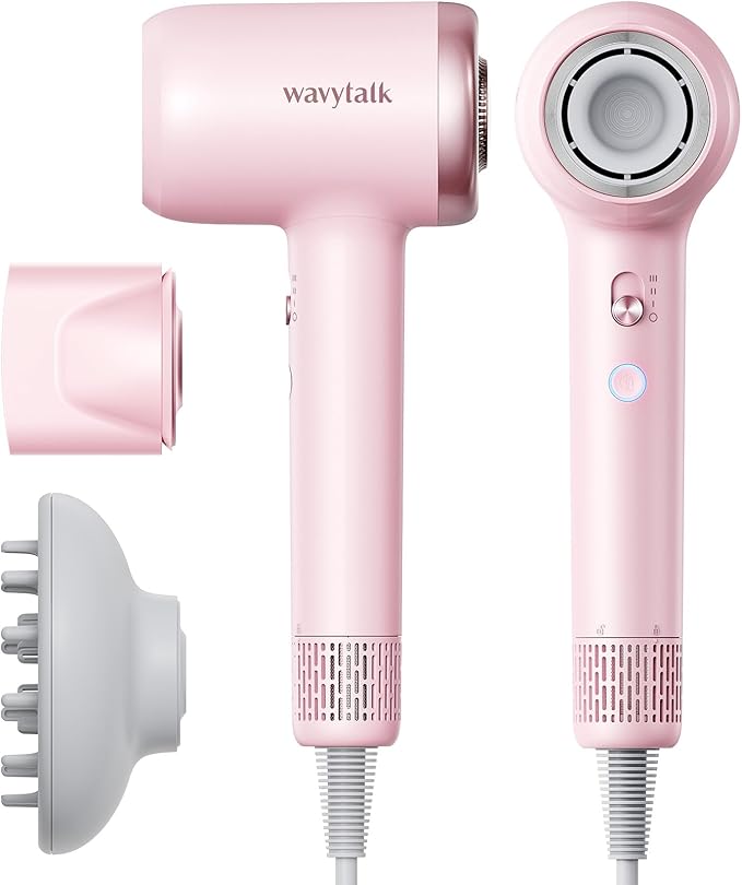 Hair Dryer, Wavytalk Hair Dryer with Diffuser Pro Fast Drying Hair Dryer 110,000 RPM with Magnetic Attachments, Professional Ionic Lightweight Hair Dryer Blow Dryer with 3 Speeds & 3 Temps, Pink