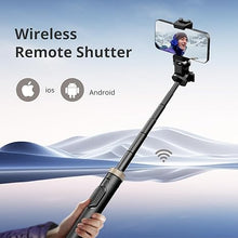 Load image into Gallery viewer, Sensyne 72"" Phone Tripod, Extendable Tripod for iPhone &amp; Selfie Stick with Detachable Phone Holder &amp; Wireless Remote, iPhone Tripod Compatible with All Cell Phones, Camera, Black
