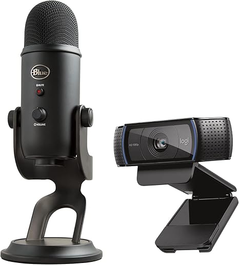 Logitech C920x HD Pro Webcam, Full HD 1080p/30fps - Black w/Blue Yeti USB Microphone - Blackout