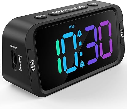 Digital Dual Alarm Clock for Bedroom: RGB Electric Clock with USB Charger for Kids Teens - Dimmable Clock with Weekday Weekend Mode for Bedside Desk