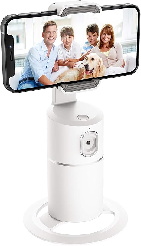 Auto Tracking Phone Holder,360° Rotation Face Body Track Mount,Tracking Tripod for Vlog Shooting Live Streaming,Build-in Battery,No APP Required(White)…