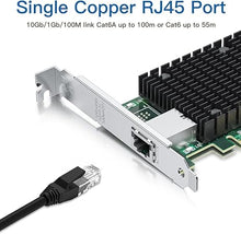 Load image into Gallery viewer, 10Gb RJ45 PCI-E Network Card NIC, Compare to Intel X540-T1, with Intel X540-BT2 Chip, Single RJ45 Ports, PCI Express X8, Ethernet Converged Network Adapter Support Windows/Linux/VMware
