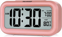 Load image into Gallery viewer, Peakeep Night Light Digital Alarm Clock with Indoor Temperature, Battery Operated Desk Small Clock (Light Salmon Pink)
