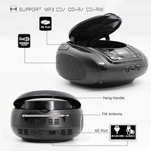 Load image into Gallery viewer, LONPOO Portable Boombox - CD Player, Bluetooth, USB, MP3, AUX, FM Radio, Portable, Built-in Stereo Speakers, Carrying Handle, LCD Display, Black
