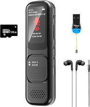 Load image into Gallery viewer, 128GB (8000 Hours) Digital Voice Recorder with Playback, 3072Kpbs HD Dual Microphone Voice Activated Recorder with Noise Reduction for Interviews/Meetings/Courses, MP3 Player
