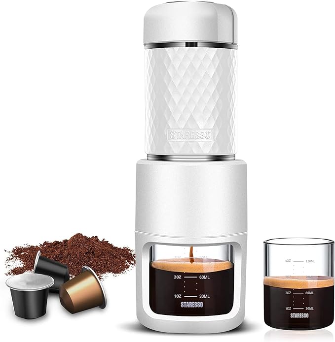 STARESSO Portable Espresso Maker,2 in 1 Express Coffee Maker Compatible Capsules and Ground Coffee Manual Espresso Machines,Mini Hand Press Coffee Makers for Travel Camping Hiking Classic