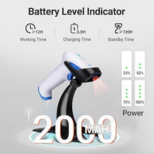 Load image into Gallery viewer, Tera Barcode Scanner Wireless 1D 2D QR with Stand: Battery Level Indicator 3 in 1 Works with Bluetooth 2.4G Wireless USB Wired Handheld Bar Code Reader with Vibration Alert HW0002 White
