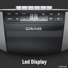 Load image into Gallery viewer, Craig Portable Top-Loading CD Boombox with AM/FM Stereo Radio and Cassette Player/Recorder in Black | Cassette Player/Recorder | LED Display (Black/Gray)
