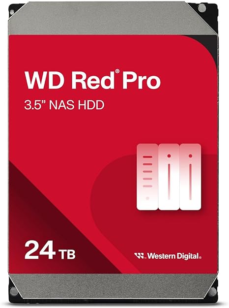 Western Digital 24TB WD Red Pro NAS Internal Hard Drive HDD - 7200 RPM, SATA 6 Gb/s, CMR, 512 MB Cache, 3.5