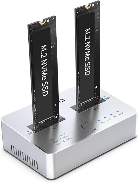AOKO M.2 SSD Cloner NVMe Duplicator,Dual-Bay 20Gbps NVMe Clone Docking Station, 2-in-1 NVMe M.2 Duplicator for NVMe/SATA NGFF SSD Size 2280/2260/2242/2230/22110/2580