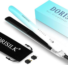 Load image into Gallery viewer, DORISILK Dual Voltage Flat Iron for European Travel, Ceramic Hair Straightener and Curler 2 in 1, 450? Straightening Iron for Hair, 1 Inch 30s Fast Heat Smooth Tech Gift for Women Girls, Blue White
