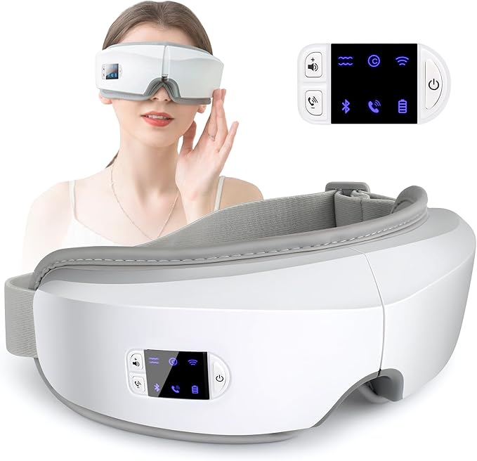 Eye Massager with Heat & Vibration, Christmas Gifts for Women, mon or her, Air Pressure Massager, Foldable Sleep Mask Massager with Bluetooth Music, Eye Care Gift with 5 Massage Modes