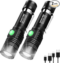 Load image into Gallery viewer, NAKCNM 2 Pack Rechargeable LED Flashlight Powerful Pocket-Sized Small Flashlights 2000 Lumen Super Bright Waterproof Flashlight 4 Modes Adjustable Focus Flash Light for Outdoor Camping Hiking
