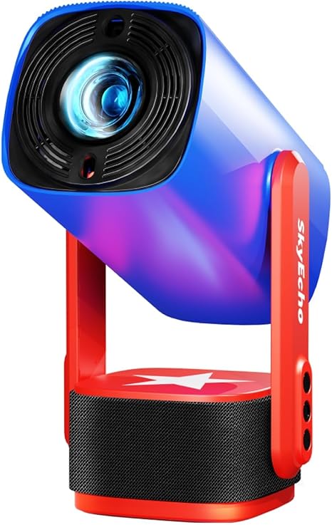 SkyEcho Smart Projector with Wifi and Bluetooth - ? Auto Focus ?270° Rotatable Outdoor Vision Beam Support 1080P and 4K Videos Play, ? Android OS ?Portable Home Ceiling Movie Projector